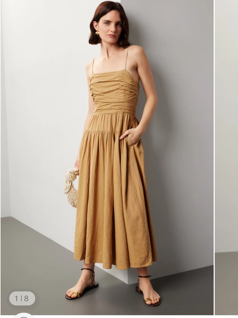 TOCCIN Ruched Tie Midi Dress Size 2